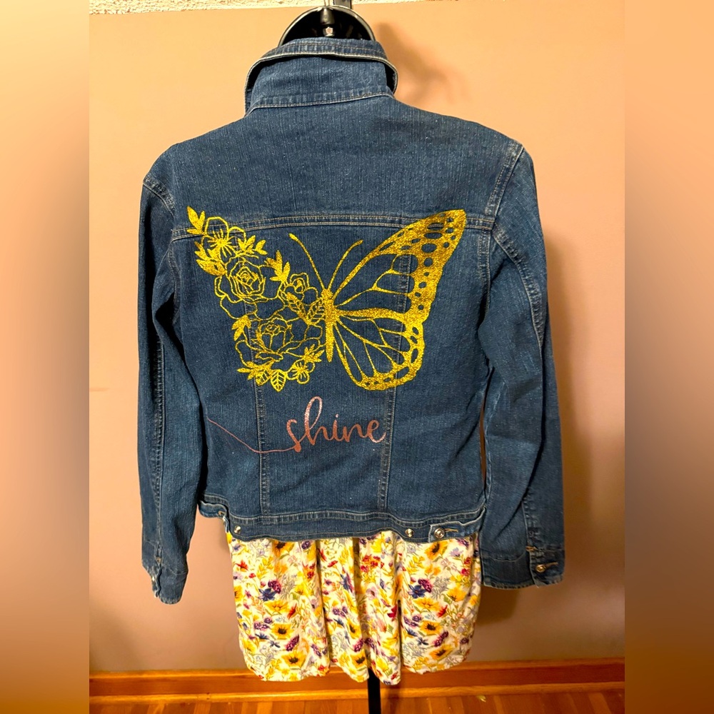 Girls size Large/14 (Limited Too) custom glitter Jean jacket Shine Butterfly